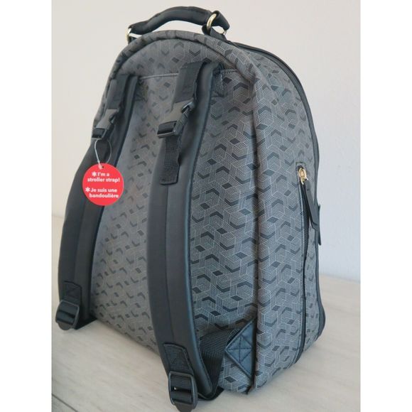 Skip Hop DECO Saffiano Diaper Backpack Black/Gray Vegan Leather Interweave Lines - Picture 4 of 11
